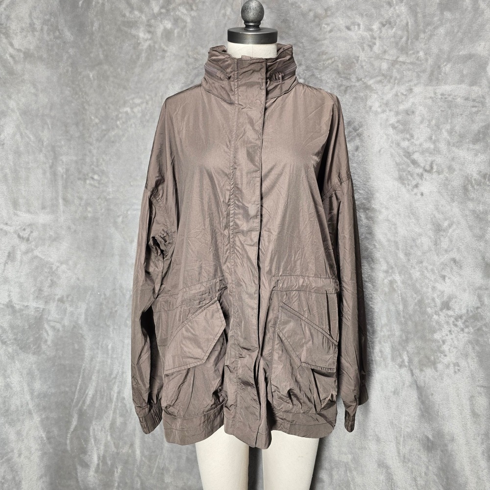 Rae Mode‎ Womens XL Brown Nylon Hooded Anorak Jacket Lightweight Packable Hood